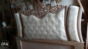 Padded White And Brown Suede Headboard