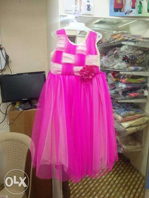 Pink And Beige Pleat Scoop Neck Sleeveless Dress