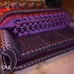 Purple Tufted Floral Sofa