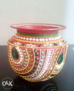Red With Beads Ceramic Vase