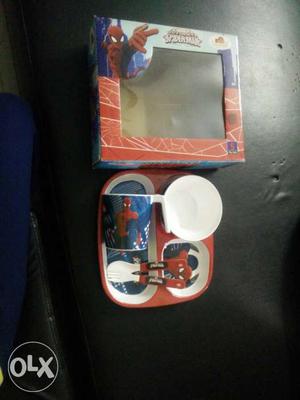 Spider Man Mug, Spoon, Fork And Plate With Box
