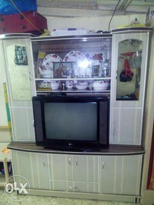 Teak wood Showcase/ wooden cabinet with LG 32 inches CRT TV