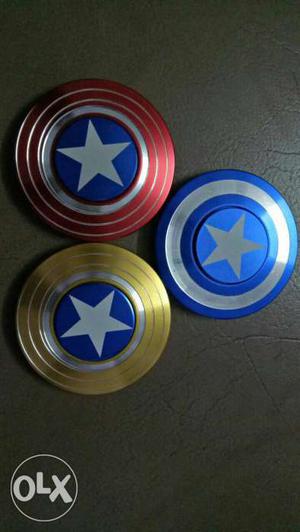 Three Captain America Shield Fidget Spinners