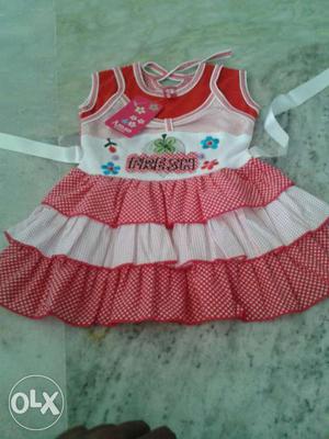 Toddler's Red, White And Green Sleeveless Dress