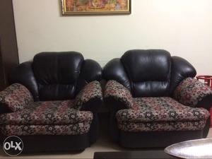 Two Red-black-white Floral Leather Chairs