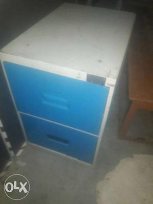 White And Blue 2-drawer Metal Filing Cabinet