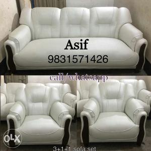 White Leather 3-piece Sofa Set