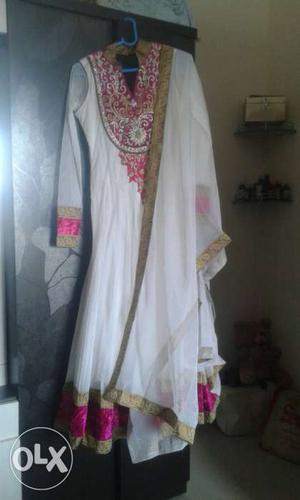White pink and golden combination anarkali frok