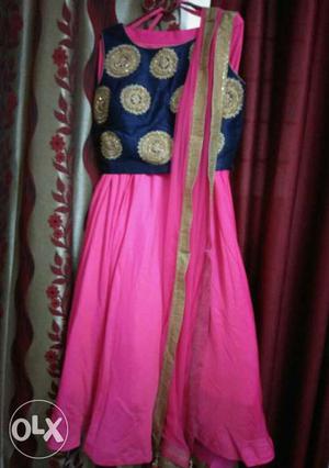 Women's Pink skirt and blue top with pink chunni designer