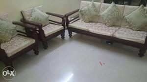 Wooden sofa set 3+1+1 along with 5 small pillow