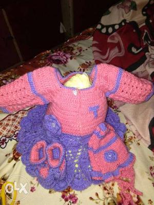 Baby's Pink And Purple Knitted Dress