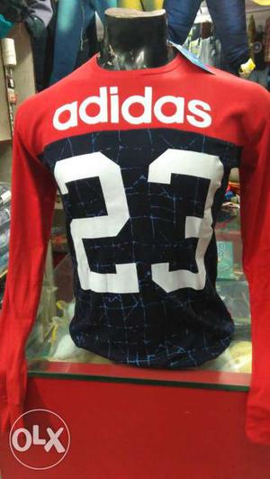 Black And Red Adidas Long Sleeve Crew Neck Shirt