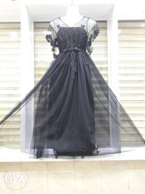 Black Sheer Illusion Neckline Maxi Dress