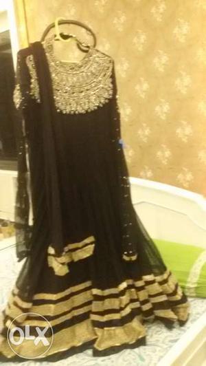 Black anarkali with silver work along with