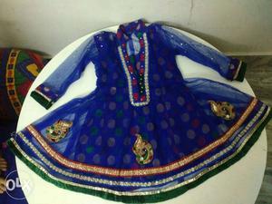 Blu frock with detached inner and dupatta for 2_4