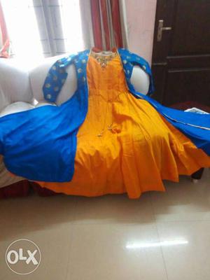 Blue And Orange Long-sleeve Traditional Dress