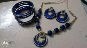 Blue And Silver Bangles; Pair Of Thread Hoop Earrings; And