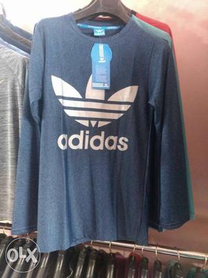 Blue And White Adidas Long-sleeve T-shirt