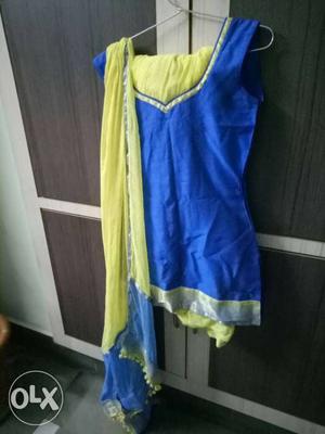 Blue and yellow patiala suit