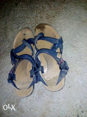 Brown-and-blue Leather Sandals