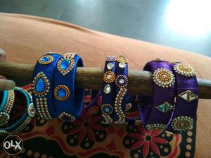 Five Blue And Purple Thread Bangles