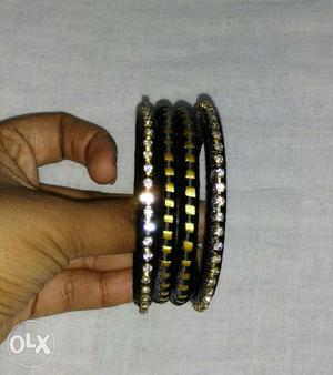 Four Beaded Black Silk-thread Bangles