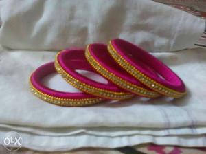 Four Purple With Jeweled Silk Thread Bangles All colours