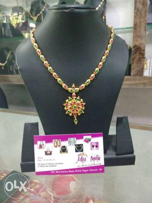 Gold And Emerald With Ruby Pendant With Necklace