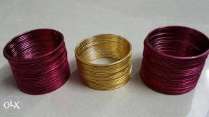 Gold And Maroon Steel Bangles