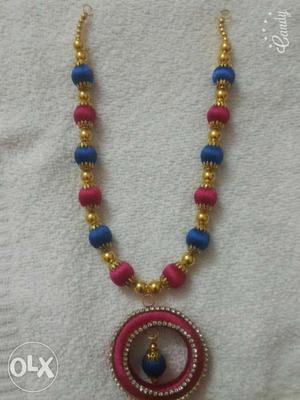 Gold,blue And Pink Beaded Bracelet