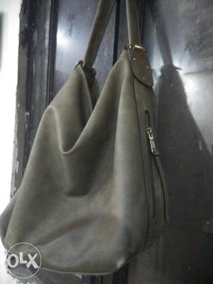 Gray Leather Sling Bag