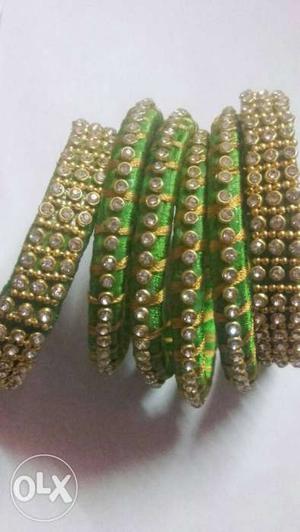 Green And Gold Thread Bangles