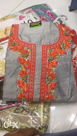 Grey And Orange Floral Traditional Dress