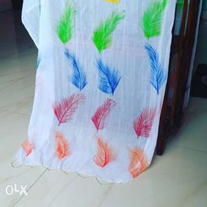 Hand Painted White Chiffon Dupatta For Sell