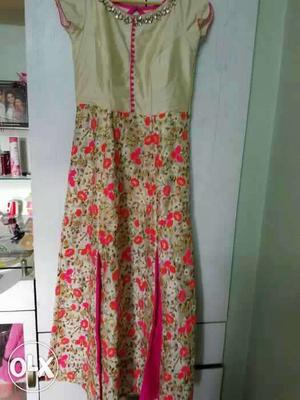 Long ethnic gown,silk self embroidered.