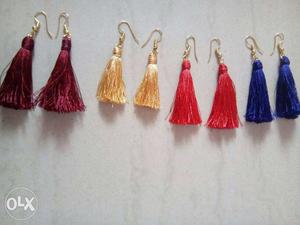 Maroon, Gold, Red And Blue Pair Of Earrings