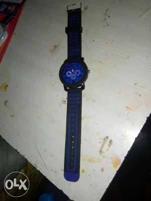 New Round Blue Chronograph Watch With Blue Strap