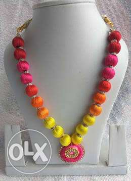 Orange, Yellow, And Pink Beaded Necklace