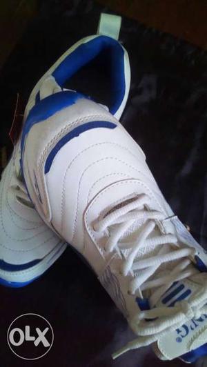 Pair Of Blue-and-white Basketball Shoes