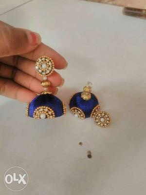 Pair Of Gold-and-blue Jhumkas