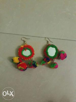 Pair Of Green-red-and-yellow Hook Earrings