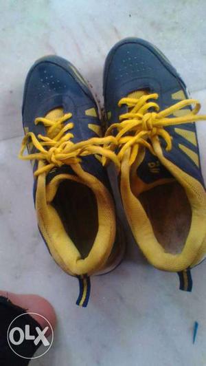 Pair Of Men's Black-and-yellow Sneakers