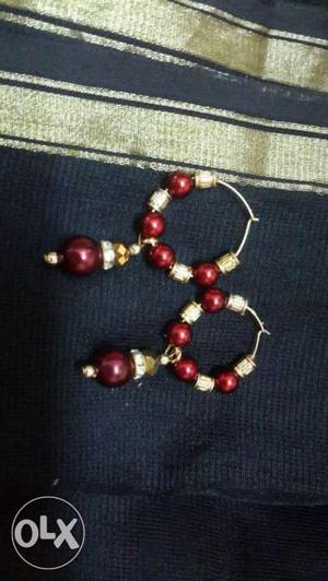 Pair Of Red Gold And Silver Dangling Earring