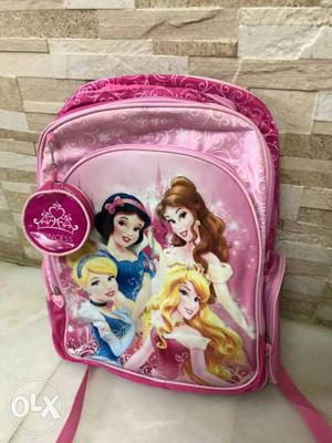 Pink Disney Princesses Print Backpack bramd new
