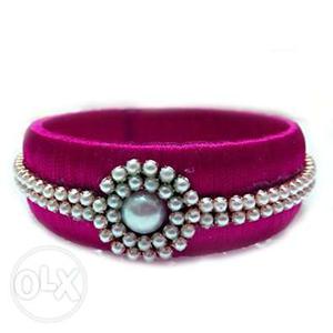 Purple And Silver Beads Bangles