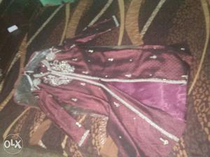 Purple With Silver Embroider Traditional Dress 1 day used