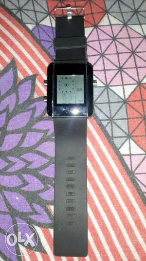 Rectangular Digital Watch With Black Strap