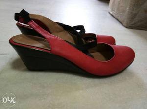 Red Almond Toe Ankle Strap Flats