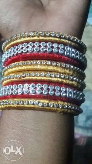Red And Beige Thread Bangles