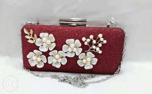 Red And White Floral Accent Cross Body Bag